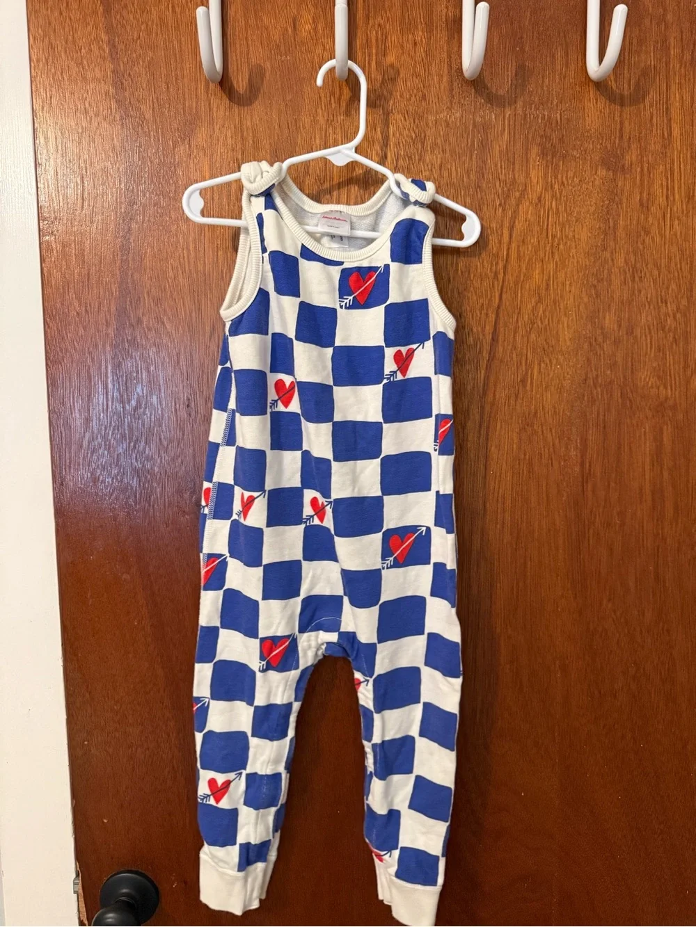 HANNA ANDERSSON Blue & White Checkerboard Heart Romper